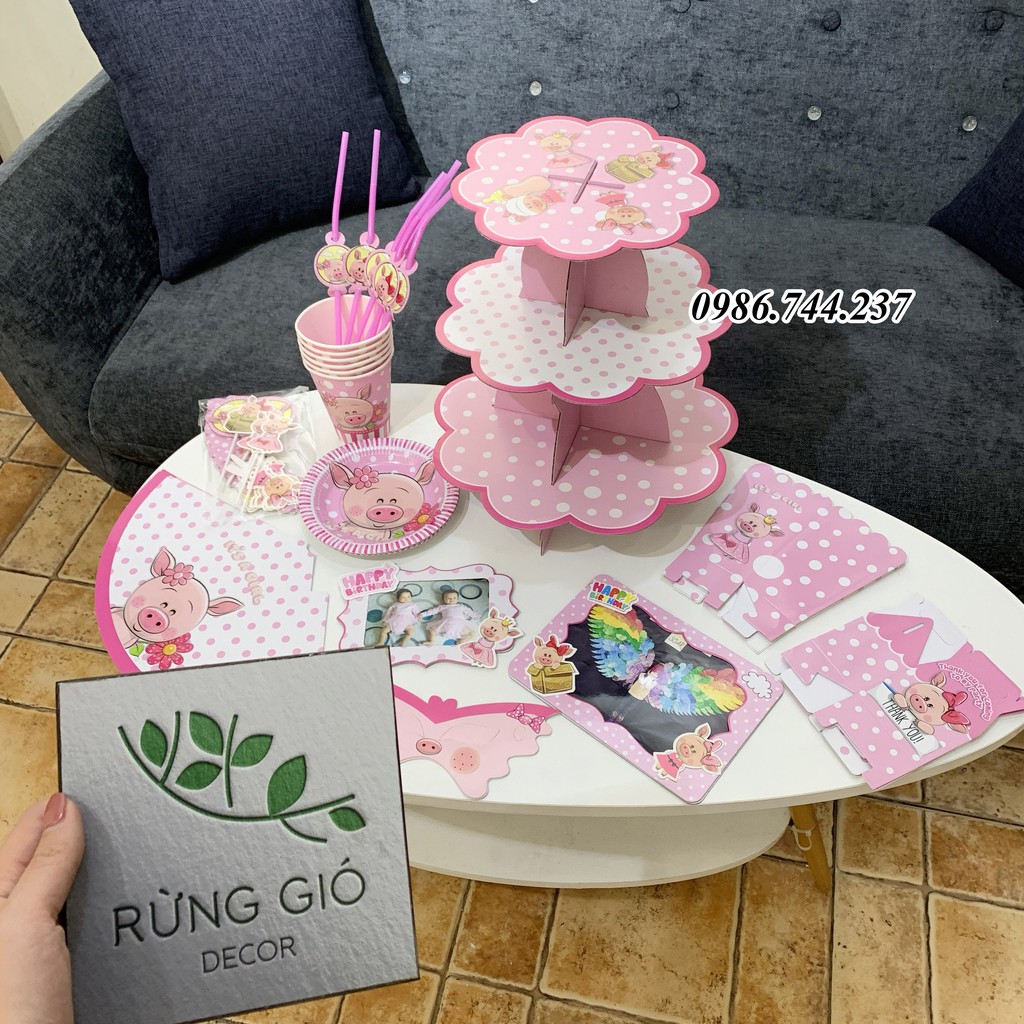 Set trang trí bàn tiệc sinh nhật hình heo dễ thương