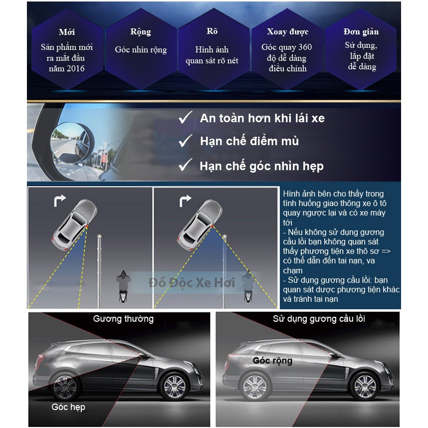 Bộ 2 Gương Cầu Lồi Có Viền 360 độ Xóa điểm mù gắn Kính chiếu hậu xe hơi, ô tô | BigBuy360 - bigbuy360.vn
