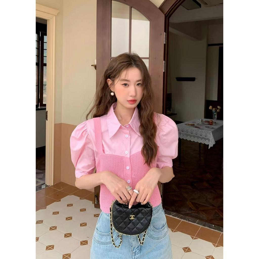 ZHELIHANGFEI Áo Sơ Mi Tay Phồng Giả Hai Lớp Phong Cách Thời Trang Phương Tây Dành Cho Nữ