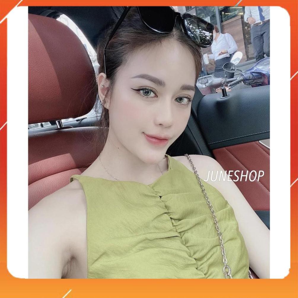 Váy Thiết Kế, Đầm Thiết Kế Cổ Yếm Xanh Chuối Chất Lụa Tằm Dúm Ngực Siêu Sang | BigBuy360 - bigbuy360.vn