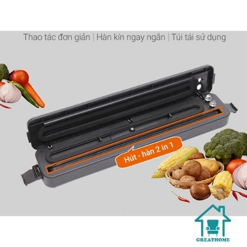 Máy Hút Chân Không Thực Phẩm Vacuum Sealer, Hút Chân Không Bảo Quản Thực Phẩm Tặng Kèm 10 Túi Hút