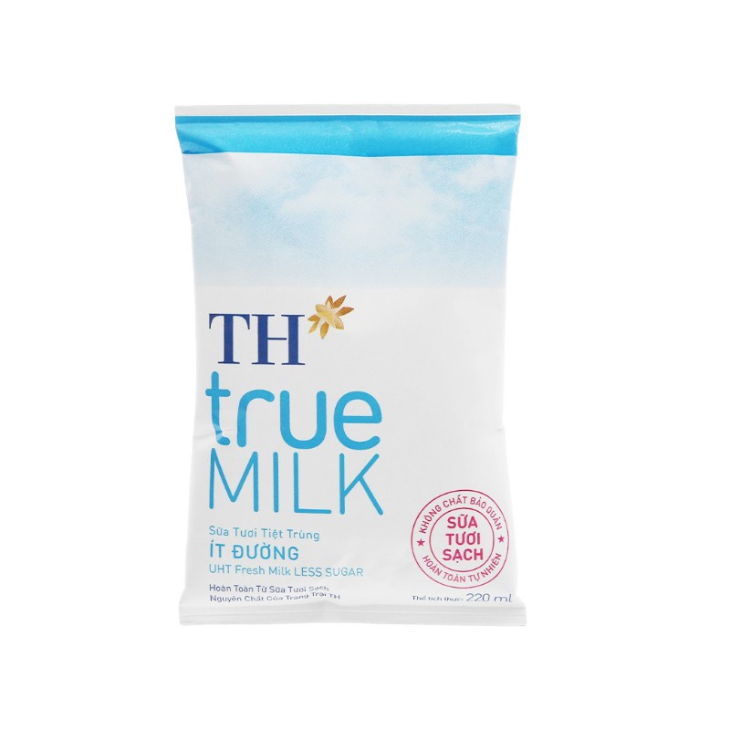 Bịch 220ml Sữa Tươi Tiệt Trùng TH True Milk Có Đường - Ít Đường - Không Đường