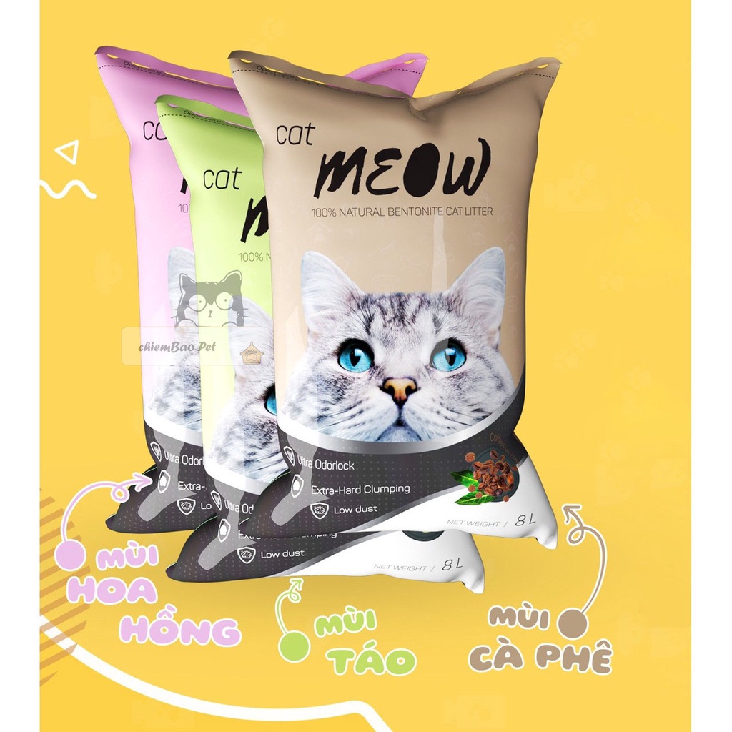 cát vệ sinh cat meow 8l và cát gerry siêu vón cục và thơm cafe