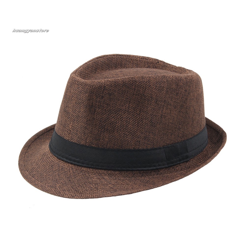 HY| Men Solid Color Wide Brim Fedora Felt Hat Panama Cap Boater Summer Beach ...