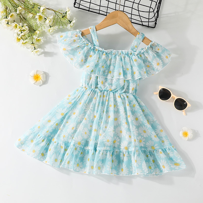 Đầm Tay Ngắn Họa Tiết Hoa Xinh Xắn Phong Cách Công Chúa Thời Trang Mùa Hè Váy Cho Bé Gái 1 đến 6 Tuổi