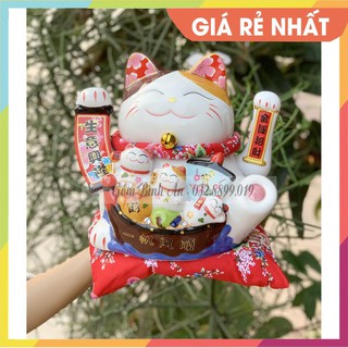 MÈO 25 CM THUẬN BUỒM XUÔI GIÓ vẫy tay, thần tài gốm sứ cao cấp - dùng pin hoặc dùng điện chất lượng!