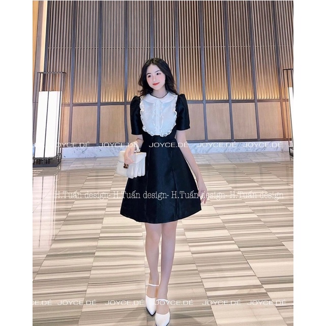 Đầm Nữ Dự Tiệc Cao Cấp V008, Váy Tiểu Thư Tafta Phối Cổ Yếm Ren Xoè Bồng Ảnh Thật Lekemqc 🧸