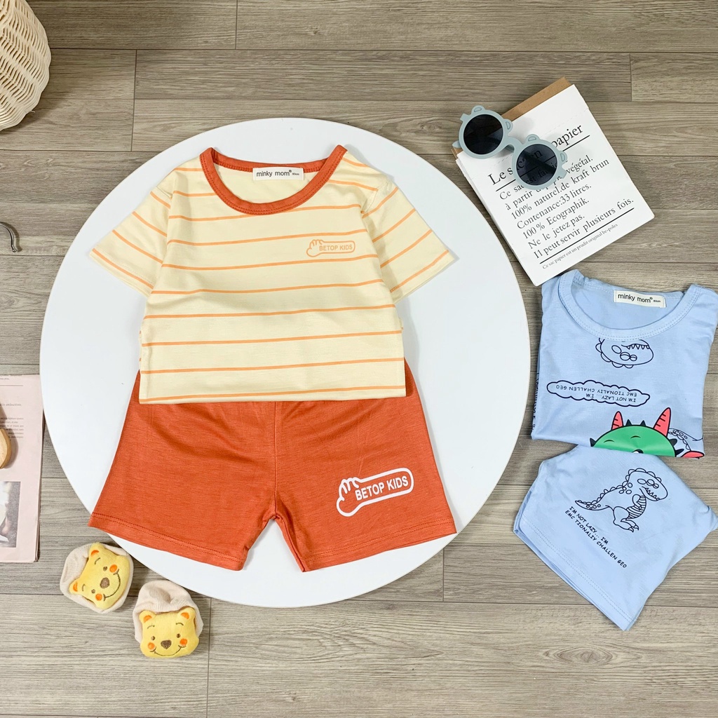 Đồ Bộ Quần Áo Minky Mom Chính Hãng Bé Trai Bé Gái Tay Ngắn Thun Lạnh Cộc Tay 1 2 3 4 5 6 Tuổi Ô Tô Xe Tải-Babulala CT19