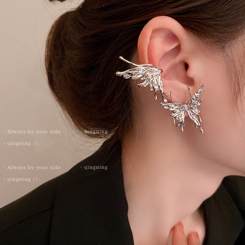 DREJEW Khuyên tai kiểu bướm gấp được đính đá phong cách Hàn Quốc thời trang dành cho nữ