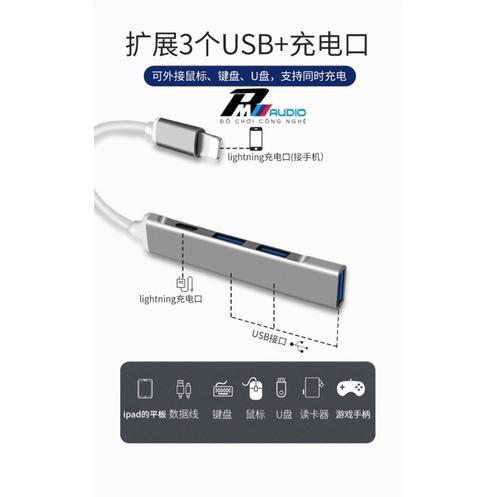 USB OTG HUB - Bộ chia cổng USB có hỗ trợ OTG kết nối với điện thoại,bảo hành 1 đổi 1-BMVAUDIO