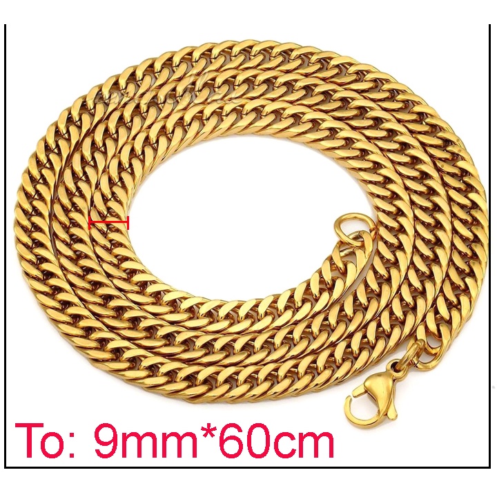 Dây chuyền nam inox kiểu lặc đôi 9mm mạ vàng siêu đẹp, bền màu - Đem lại đẳng cấp phong độ cho người đeo