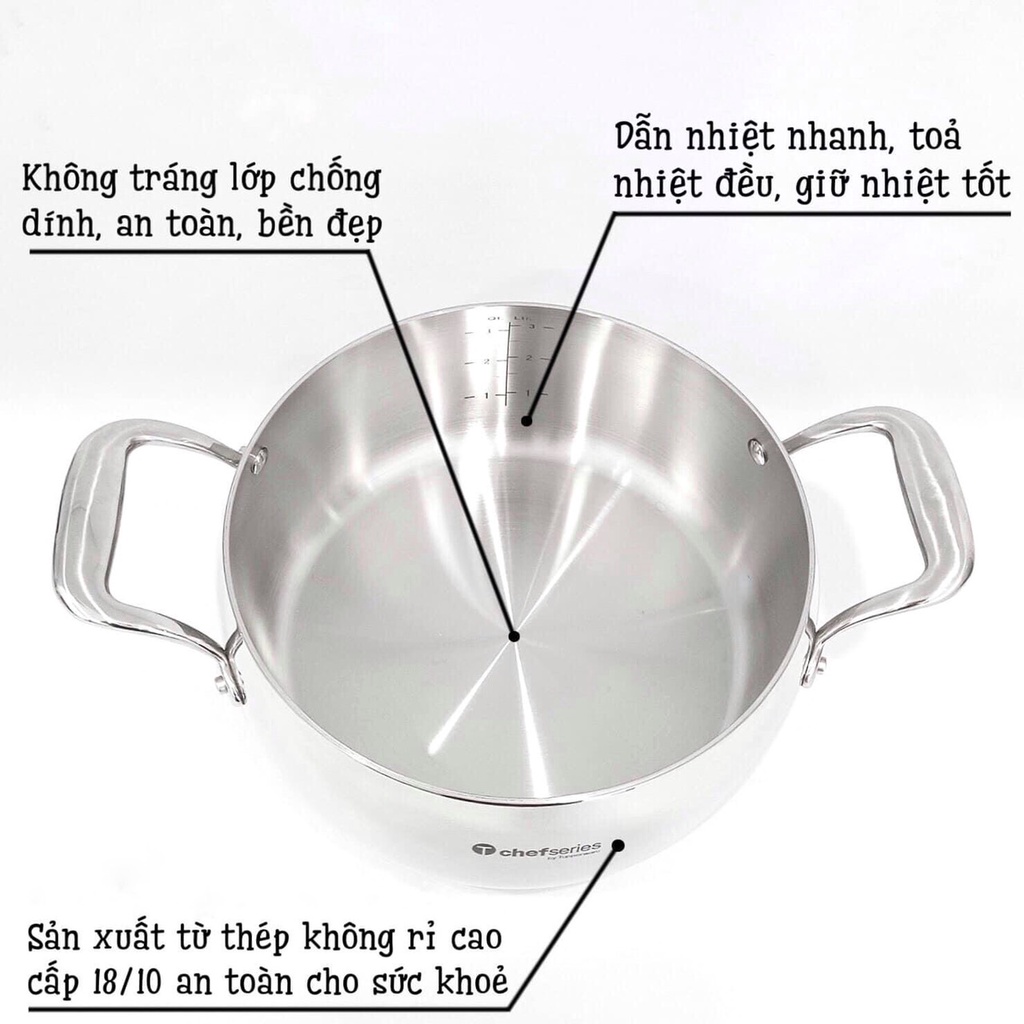 Nồi Tupperware T Chef Series Casserole dung tích 2.4L/3.8L/5.7L - Bảo hành 36 tháng - Sử dụng được cho mọi loại bếp