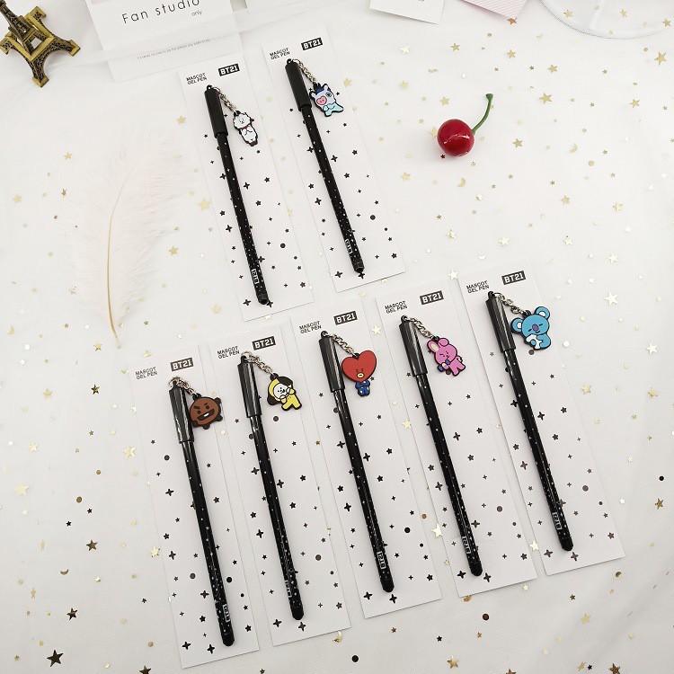 Bút gel KPOP BT21 bts có mặt dây chuyền văn phòng phẩm