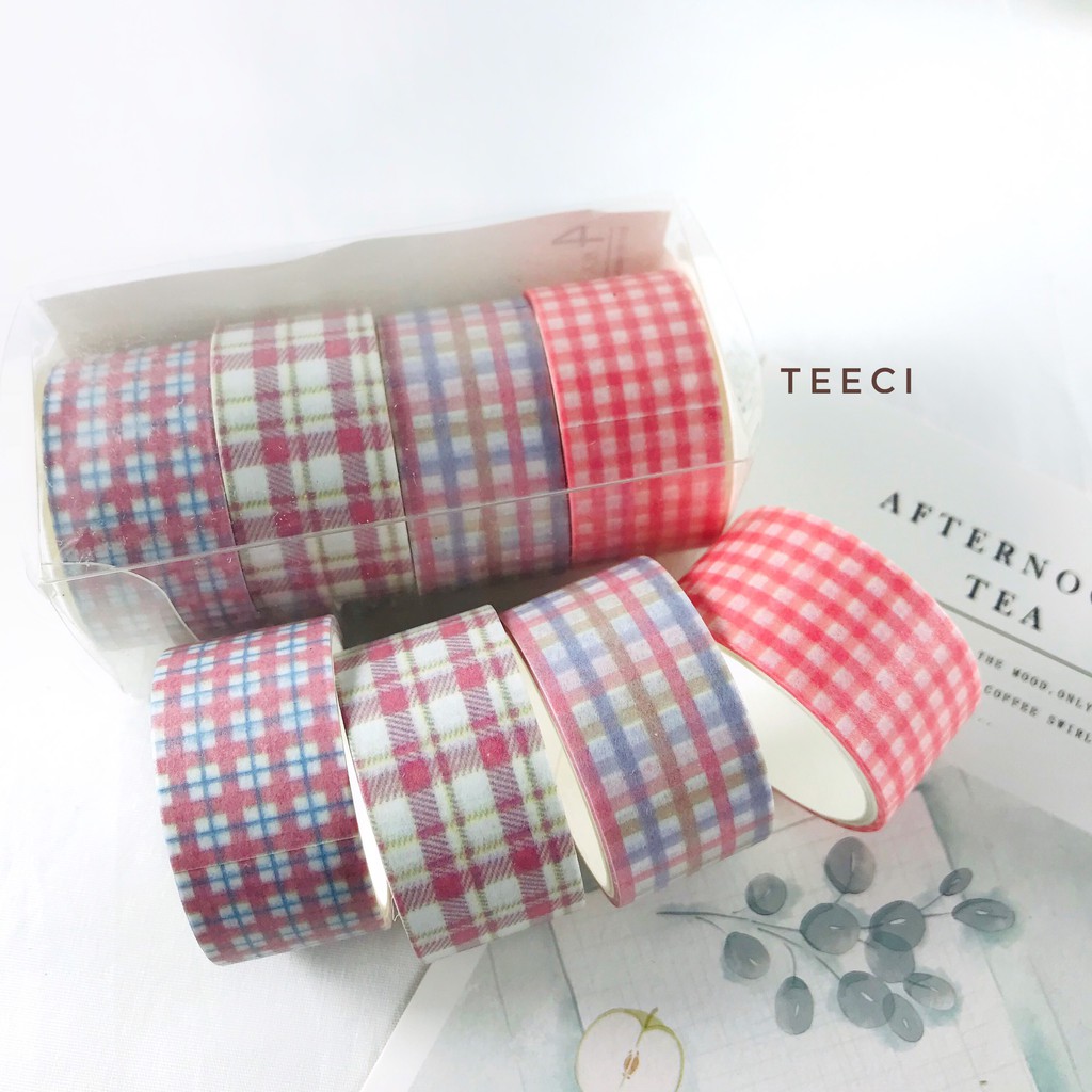 &lt;Ảnh Thật Shop Chụp&gt;Lẻ 1 Cuộn Băng Keo Dính Washi Tape Họa Tiết Caro Trang Trí Sổ Tay Nhật Kí Khay Đựng Bút Teeci582