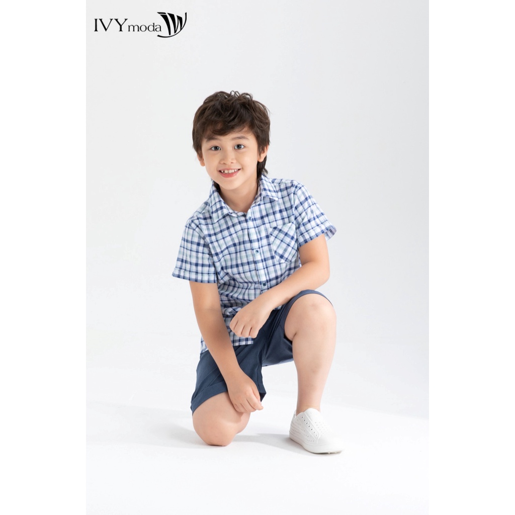 Áo sơ mi kẻ tay ngắn bé trai IVY moda MS 16K1346