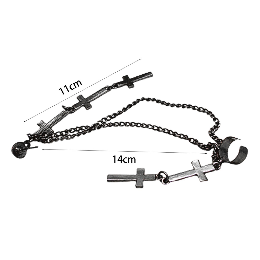 Đôi Khuyên Tai Mặt Hình Chữ Thập Phối Chuỗi Xích Dài Phong Cách Punk