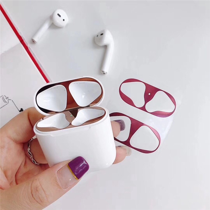 Miếng Dán Kim Loại Chống Bụi Cho Hộp Sạc Tai Nghe Apple AirPods