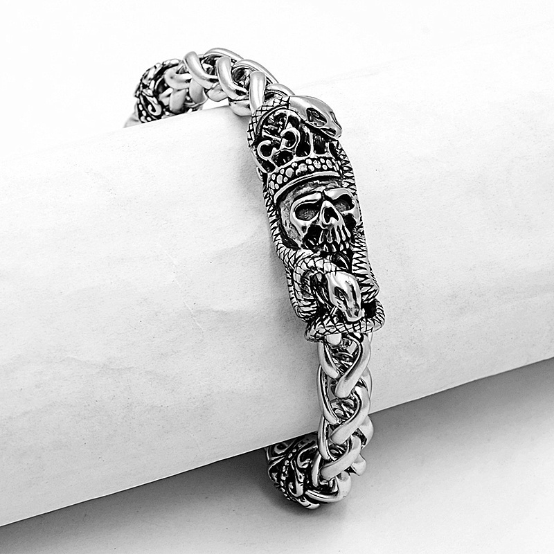 Vòng Tay Mạ Bạc Hình Đầu Lâu Vương Miện Phong Cách Gothic Cổ Điển Cho Nam