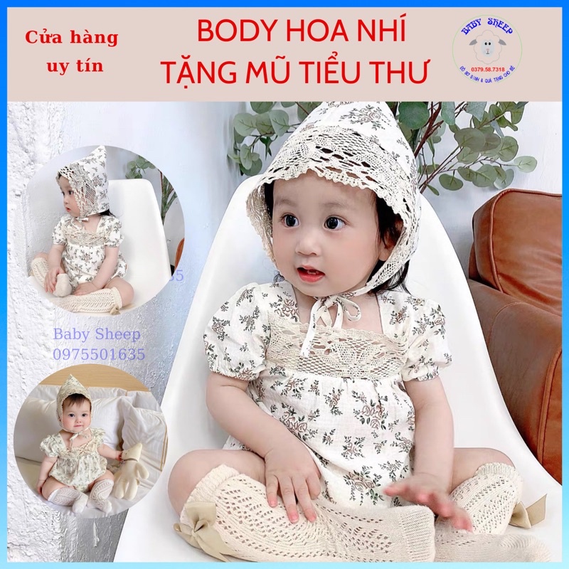 (Tặng Mũ Bèo) Body đũi hoa tiểu thư kèm mũ bèo tiểu thư xinh xắn cho bé 0-2 tuổi hàng cao cấp