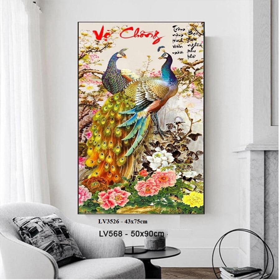 Tranh đính đá vợ chồng KT:50x90cm,tranh gắn đá chưa gắn.