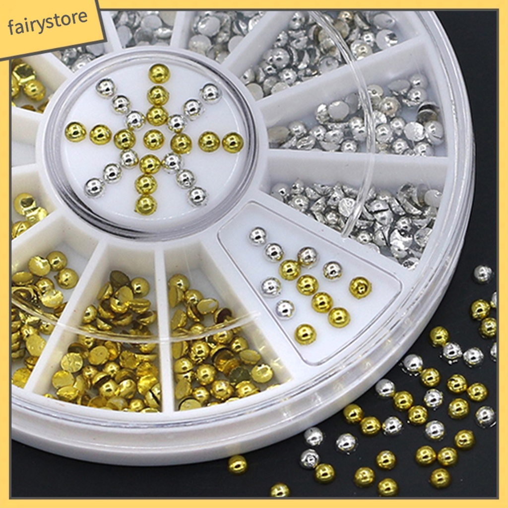 Hộp hình bánh xe đựng hạt đinh tán bằng acrylic kích thước 2mm màu vàng đồng/bạc dán móng tay nghệ thuật tự làm