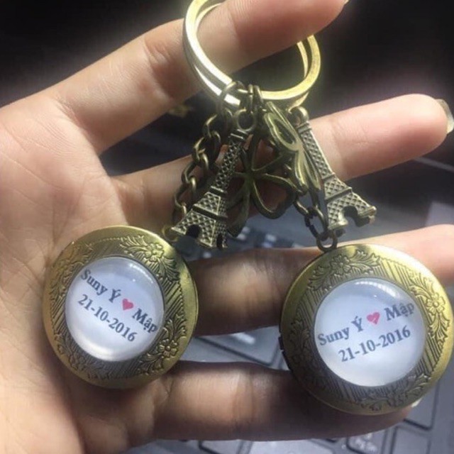 Móc khoá locket giả cổ in hình ghi chữ theo yêu cầu