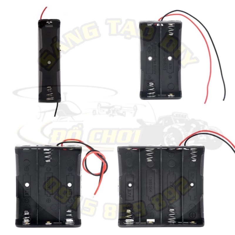 Đế lò xo gắn pin 18650 có 1/2/3/4 khe cắm. Khay đựng nối tiếp pin 18650 có sẵn dây nối 1 cell - 2 cell - 3 cell - 4 cell