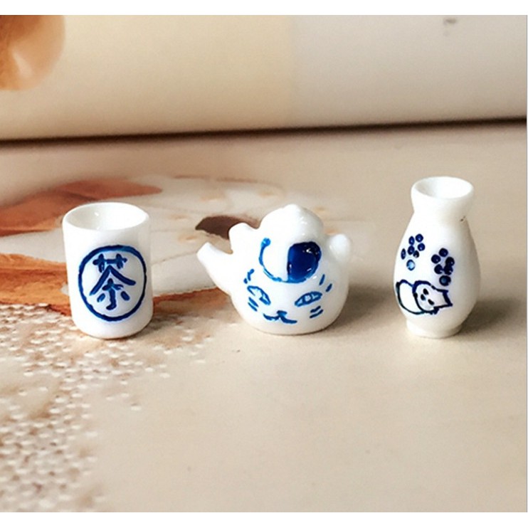 Mô hình ly, ấm kiểu Nhật size mini trang trí nhà búp bê, nhà mô hình
