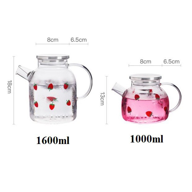 Bình thủy tinh chịu nhiệt họa tiết dâu tây đỏ, ly tách uống nước: 7.150