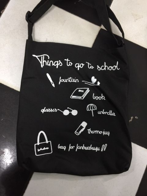 Túi đeo chéo bố thời trang -GO TO SCHOOL (a4 -ảnh thật)