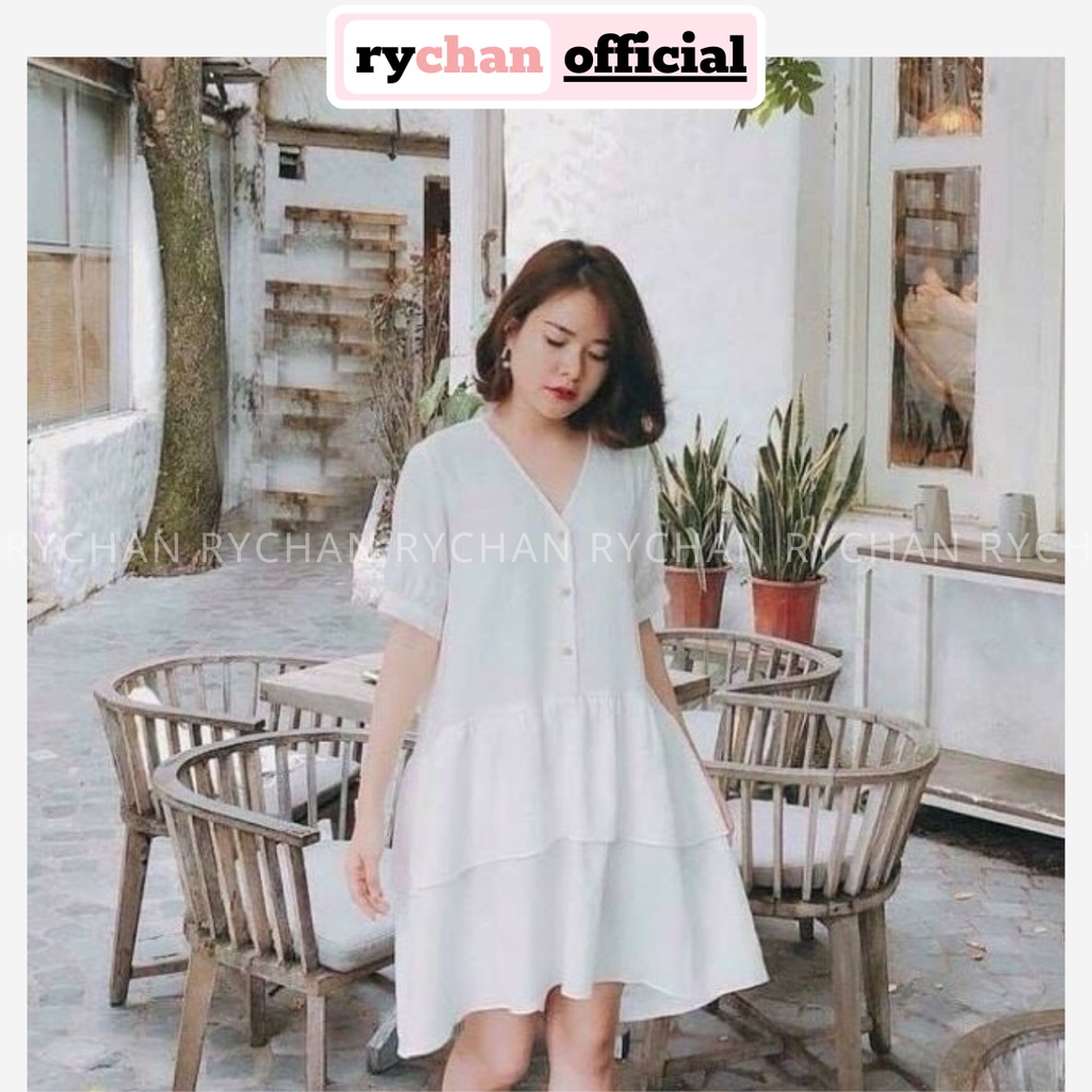 Đầm Trắng Dự Tiệc Cổ V Xòe Tầng, Đầm Form Xòe Tay Ngắn Cổ Tim Đi Tiệc - DX9959
