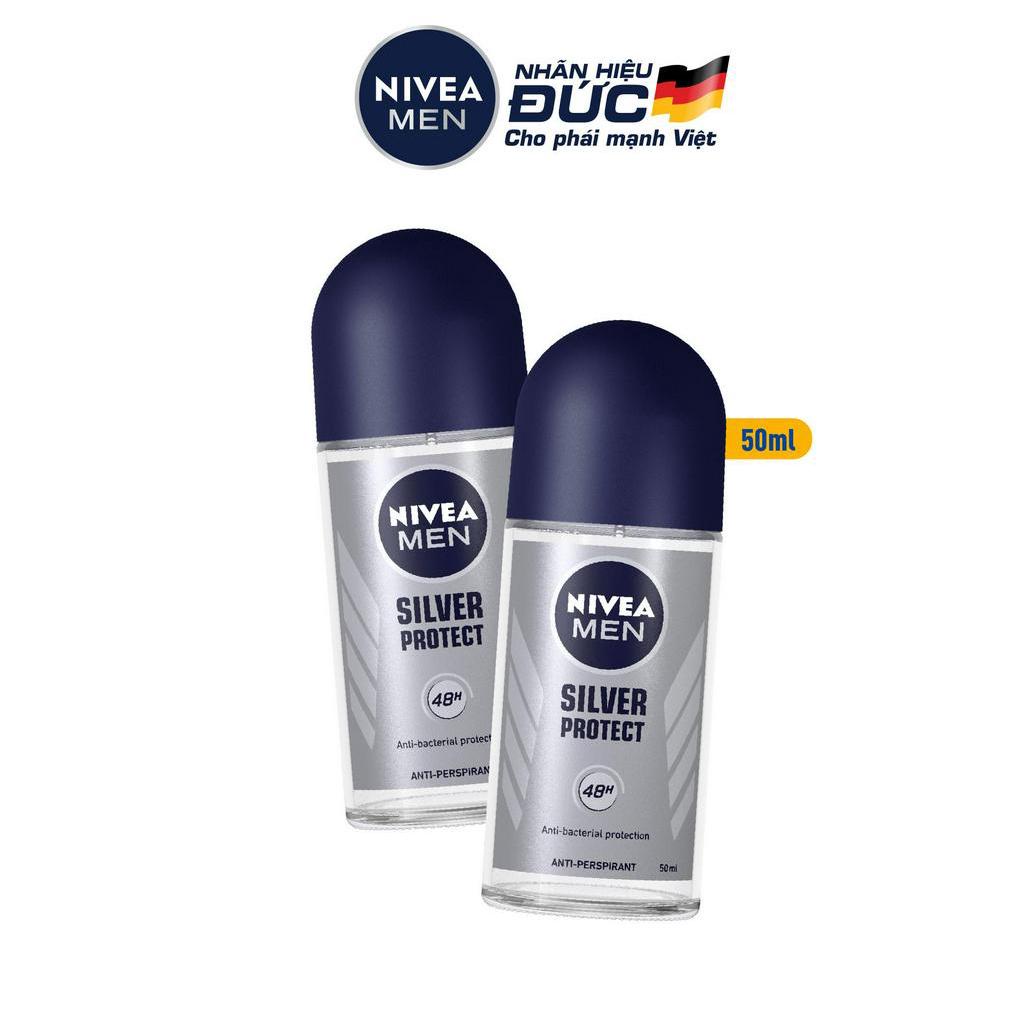 Bộ 2 chai Lăn ngăn mùi Nivea Men phân tử bạc ngăn khuẩn gây mùi vượt trội 50ml/chai 83778