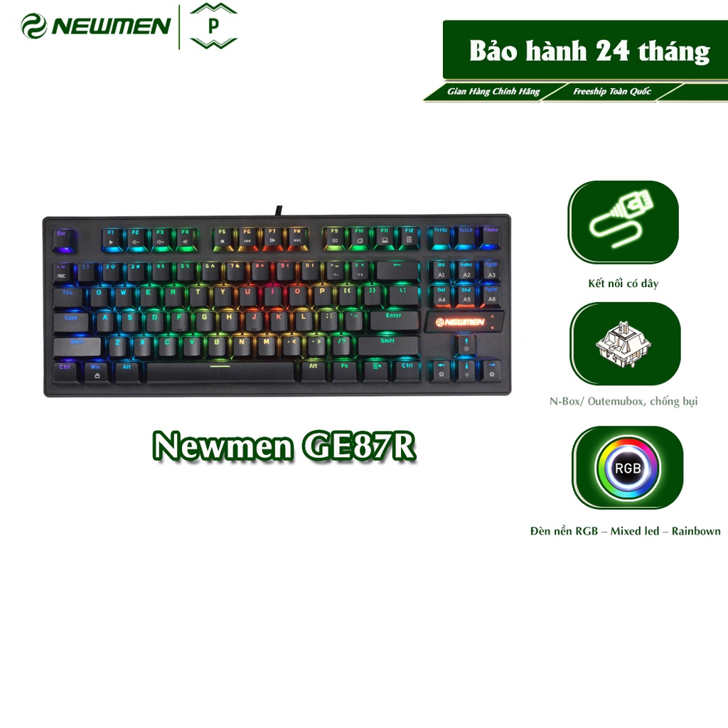 Bàn phím cơ có dây Gaming NEWMEN GE87R, Size 87 phím,Switch Outemubox cải tiến, Led 16,8 triệu màu,siêu bền. BH 24 tháng