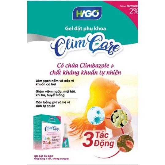 Gel Climcare Hago Gel Đặt Phụ Khoa Giúp Ngừa Nấm, Ngừa Sưng, Giảm Khí Hư, Huyết Trắng, Giảm Ngứa, Đau Rát