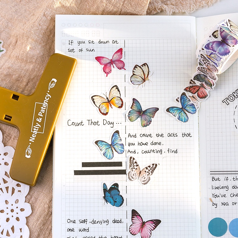 Bộ 100 Sticker Hình Bướm Phong Cách Vintage Dùng Trang Trí Sổ Tay