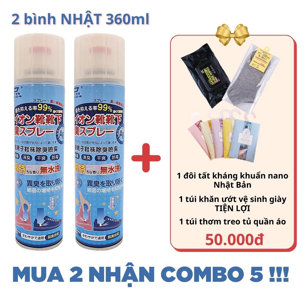 Xịt khử mùi giày dép hôi chân Công nghệ nano bạc Nhật Bản mới nhất 2022 chai lớn 360ML KBO035