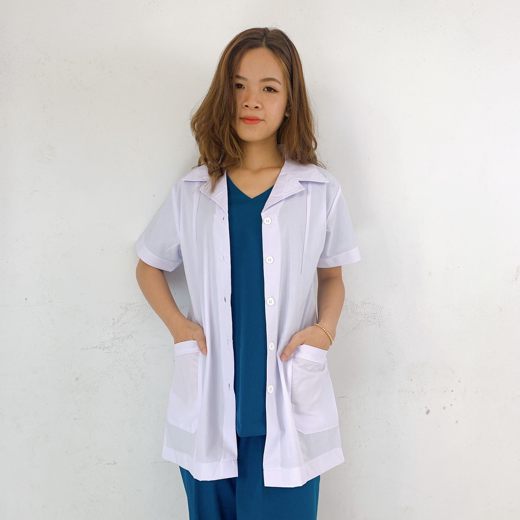 Áo Blouse Dược Sĩ Nam Tay Ngắn Túi Vuông Vải Kate Siêu
