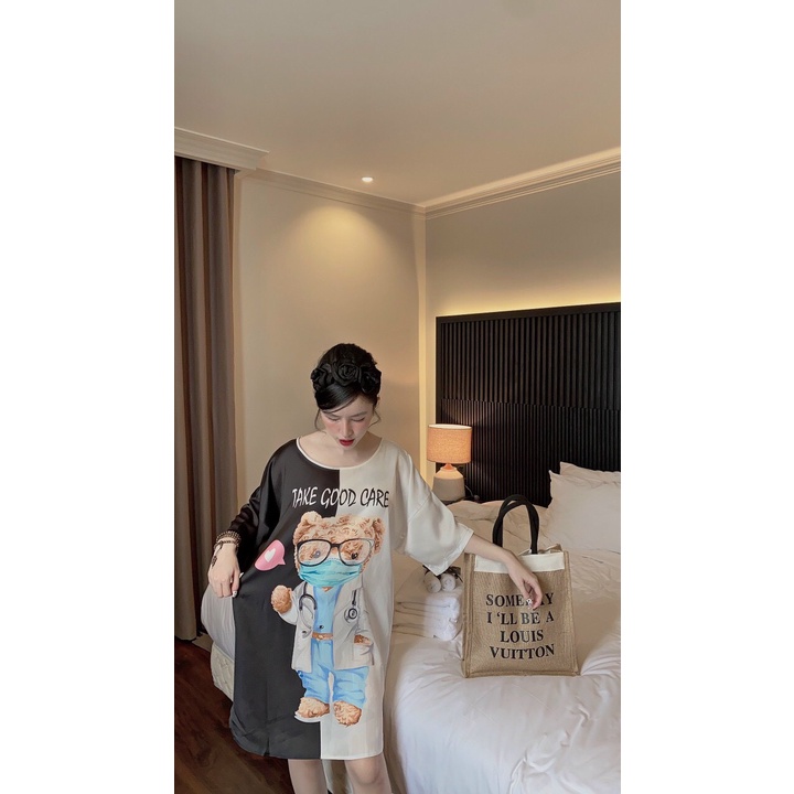 ✨✨ Đầm ngủ mặc nhà Lụa Satin form rộng (bầu bì,sau sinh mặc thoải mái) | BigBuy360 - bigbuy360.vn