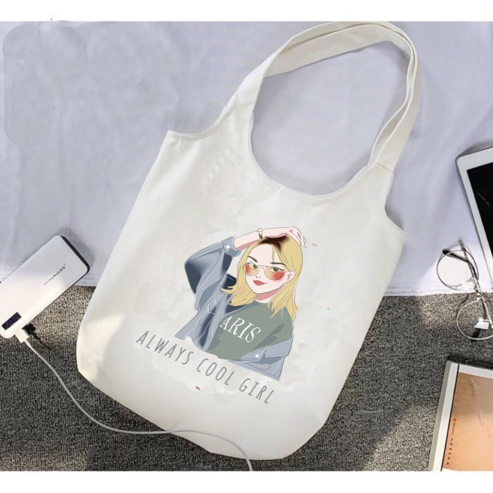 Túi tote vải canvas quai tròn nữ unisex đeo vai xách tay Hàn Quốc có khóa miệng cô gái Orange Girl dễ thương đủ màu sắc