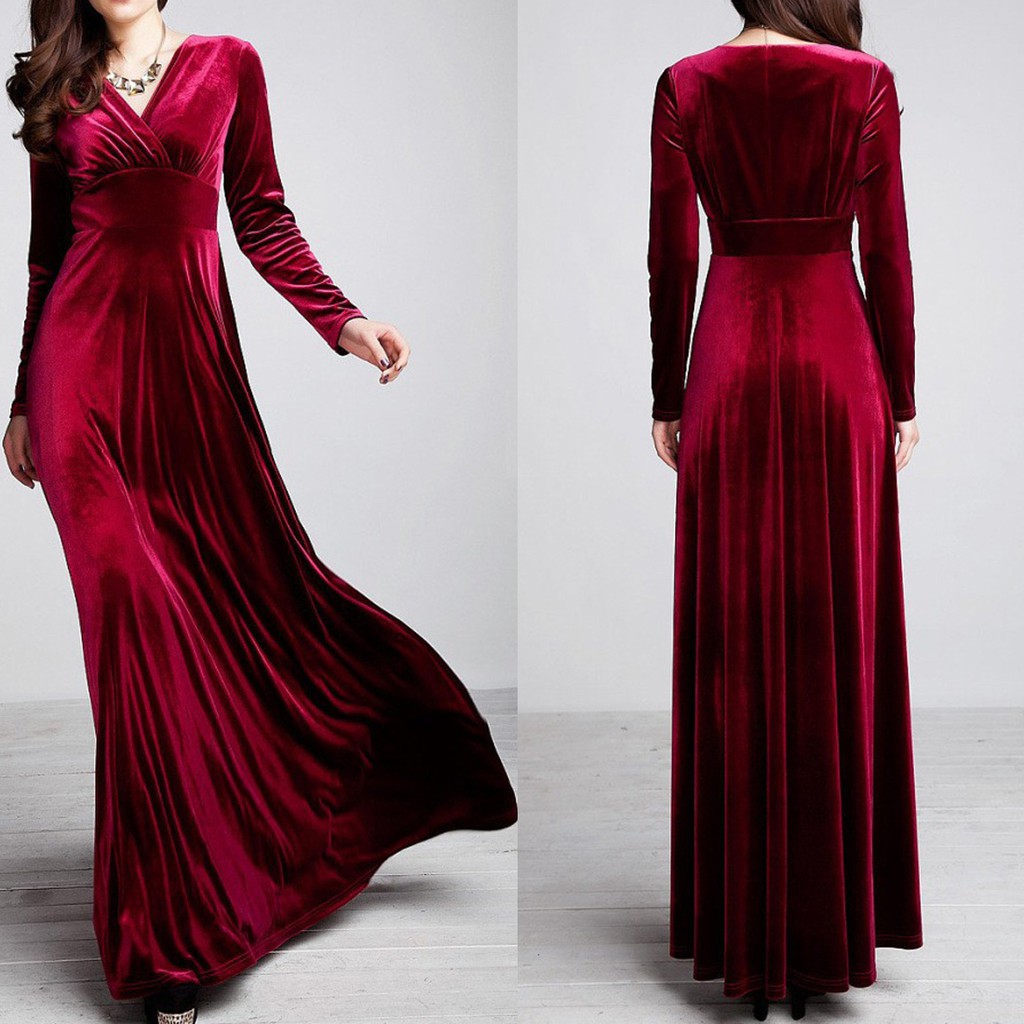Đầm Nhung Dài Cổ Chữ V Gợi Cảm Cho Nữ | BigBuy360 - bigbuy360.vn