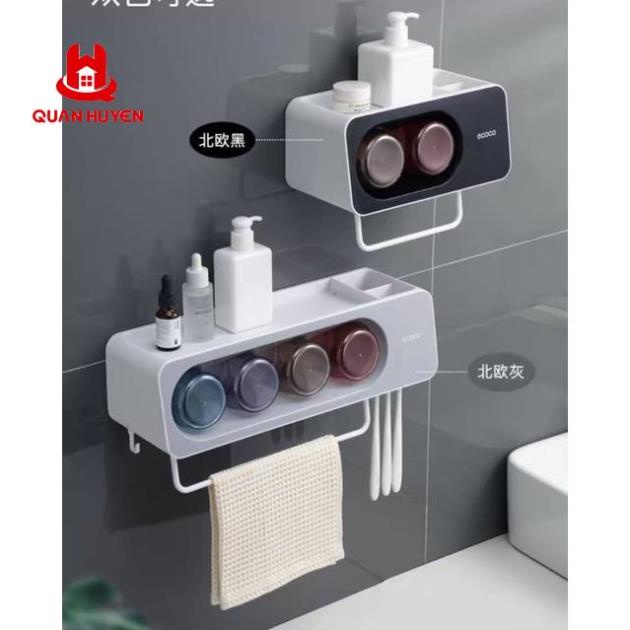 Kệ cắm bàn chải 2 cốc để đồ treo khăn Ecoco không cần khoan tường cao cấp mẫu mới 2021 EL6