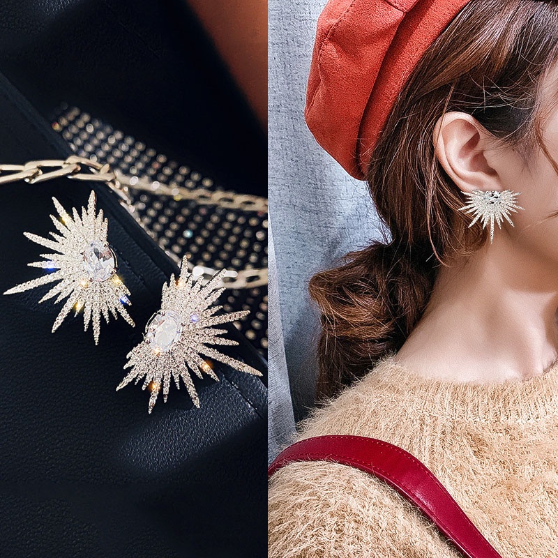 Bông Tai Mạ Bạc 925 Đính Đá Zircon Phong Cách Âu Mỹ Sang Trọng