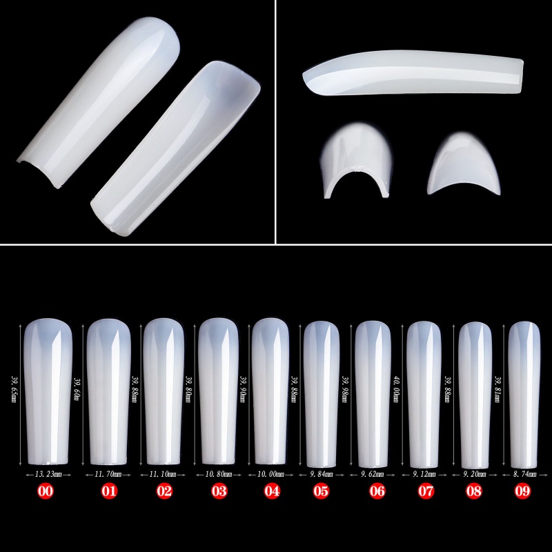 Set 500 Đầu Móng Tay Giả XXL Dạng Nhấn Dài Trong Suốt Tự Nhiên