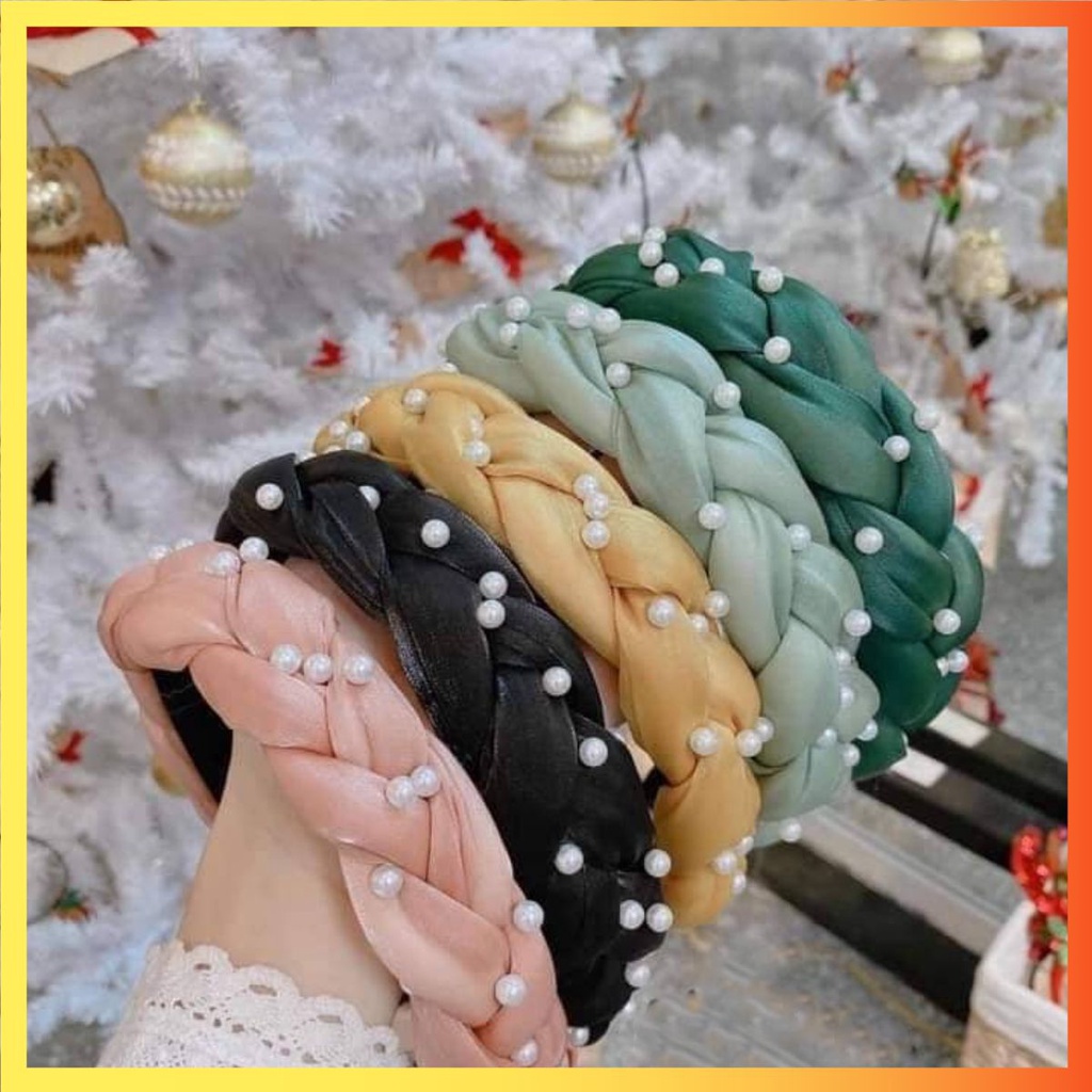 Băng đô mấn bờm cài xược cài tóc đính cườm bện xoắn làn sóng điệu đà đủ màu kết hợp với áo dài cách tân [Ảnh Thật]