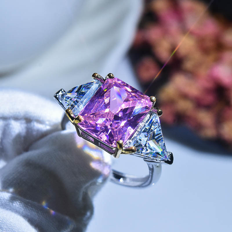 Nhẫn đeo tay kim loại đính đá màu hồng xinh xắn cho nữ