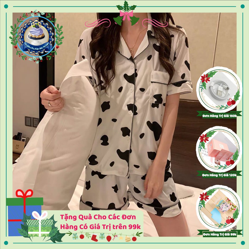 Đồ ngủ nữ cotton thun cộc tay, Đồ bộ nữ cộc tay bộ mặc nhà dễ thương họa tiết bò sữa cực xinh