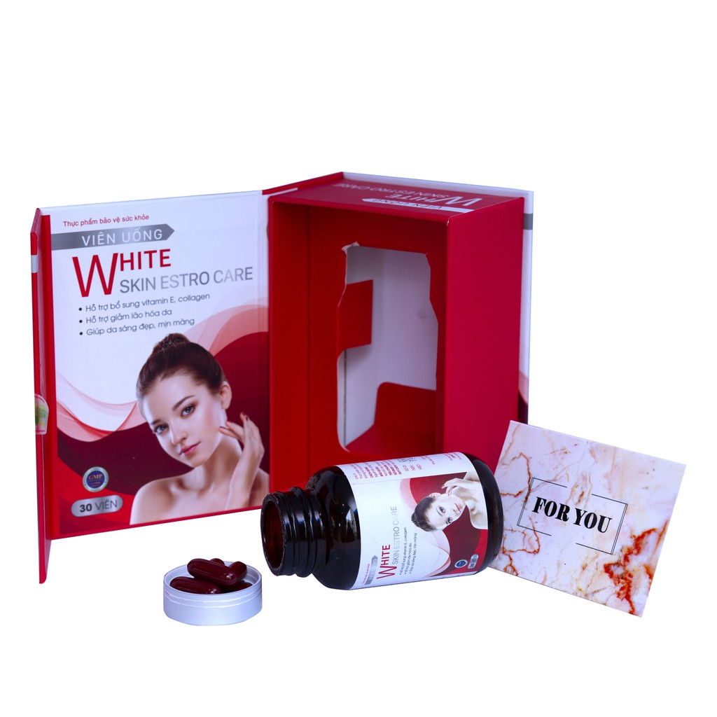 Viên uống trắng da White Skin Estro Care chống lão hóa dưỡng cấp ẩm nội tiết tố nữ Nubes