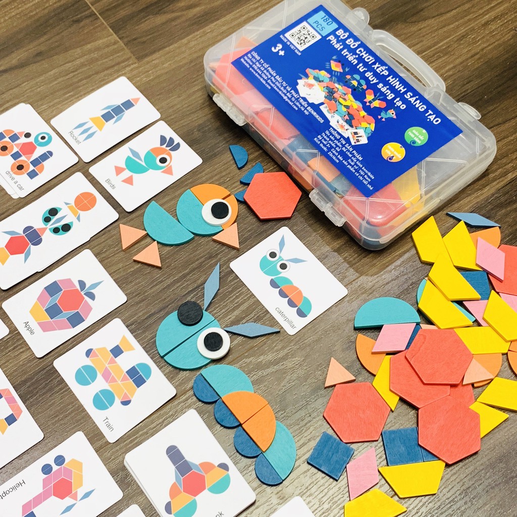 Ghép Hình Tư Duy Có Hộp Đựng Theo Thẻ Pattern Block 180 Chi Tiết Bằng Gỗ Benrikids Giúp Trẻ Có Trí Tưởng Tượng Phong Phú