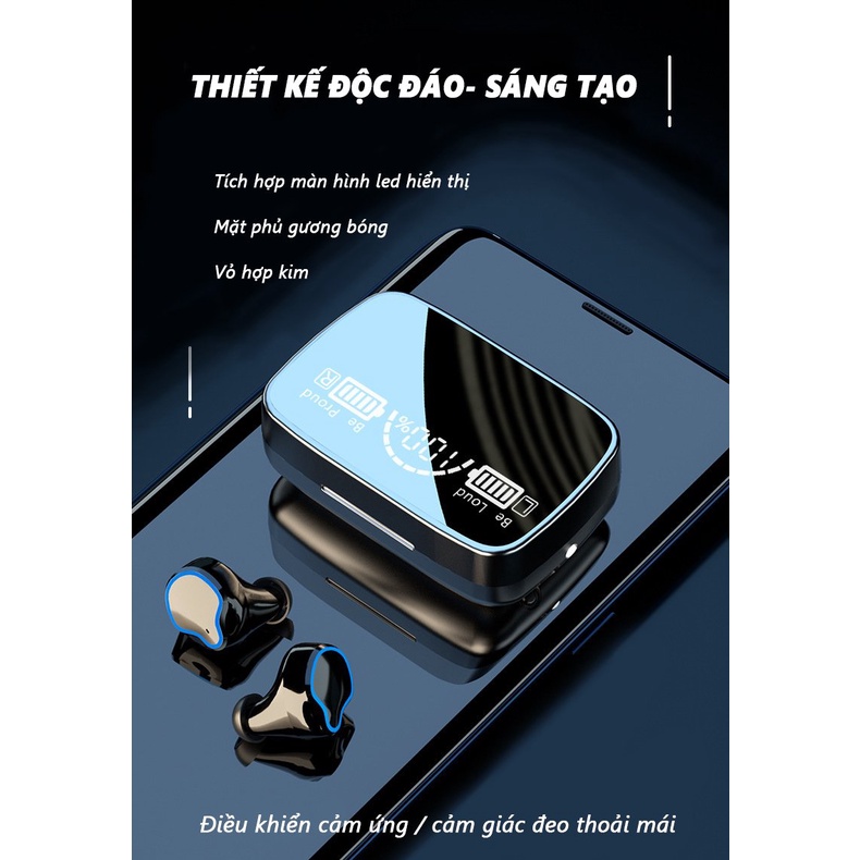 Tai nghe bluetooth M9 TWS 5.0 bản cảm ứng chống nước IPX5, chống ồn tích hợp sạc dự phòng 2500mAh