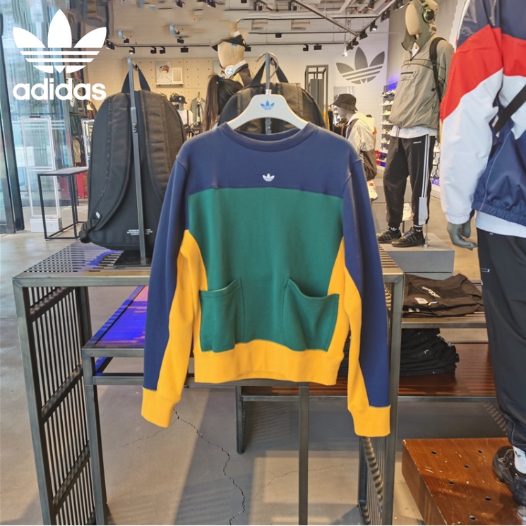Áo sweater dệt kim chui đầu cổ tròn cỡ lớn in logo Adidas GD2101 thời trang cho nam